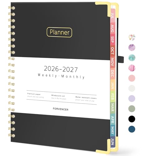 Forvencer Academic Planner 2026-2027, Hardcover Calendar Planner Weekly & Monthly, July 2026 - June 2027, 8.5" x 11", Daily Agenda with Tabs, College School Organizer for Student Teacher, Black - color: Black, size: 8.5"x11" (Jul 2026 - Jun 2027)