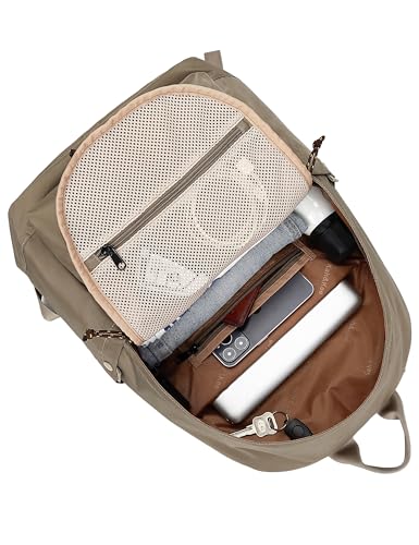 Kah&Kee Waterproof Laptop Backpack for Women - 17" Laptop Compartment + Detachable 11" iPad Tablet Sleeve, Ideal for Office & Work, School & Travel (Beige)