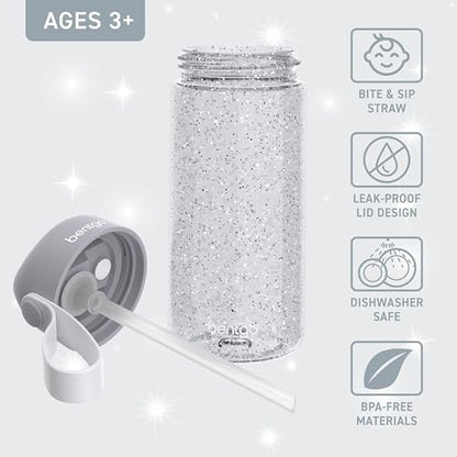 Bentgo Kids Water Bottle - Leak-Proof, Durable Tritan, BPA-Free 15 oz. Cup for Kids/Toddlers Ages 3+, Bite & Sip Spout, Carrying Handle, & Dishwasher Safe for School (Glitter Edition - Silver) - color: Glitter Edition - Silver