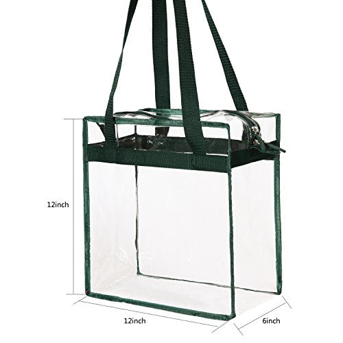 BAGAIL Clear Bags 12x6x12 Stadium Approved Clear Tote Bag with Zipper Closure Crossbody Shoulder Bag with Adjustable Strap - color: Green