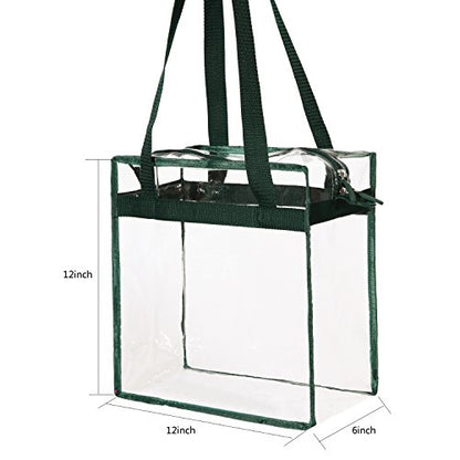 BAGAIL Clear Bags 12x6x12 Stadium Approved Clear Tote Bag with Zipper Closure Crossbody Shoulder Bag with Adjustable Strap - color: Green