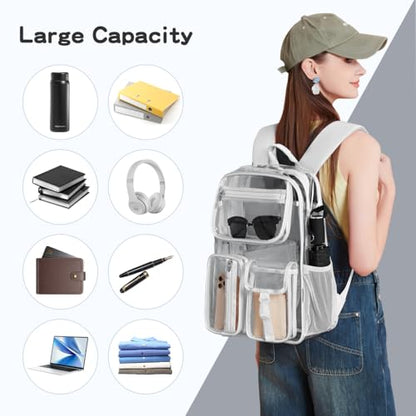 Cusangel Heavy Duty Clear Backpack,17.5 x13 x7inch TPU XLarge Capacity See Through Backpack for Sport Events,Travel (Grey 17.5in) - color: Grey-17.5in
