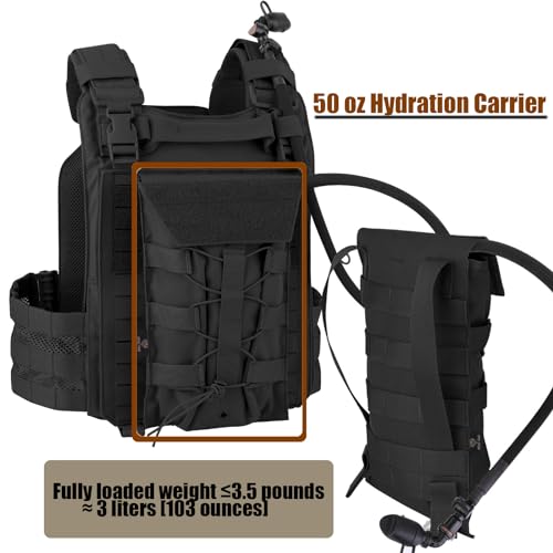 PETAC GEAR 1.5L / 3L Tactical Hydration Pack，Molle Carrier Pouch for 50 oz /100 oz Hydration Bladder Daypack Water Backpack. - color: BK, size: 1.5L bag only