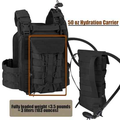 PETAC GEAR 1.5L / 3L Tactical Hydration Pack，Molle Carrier Pouch for 50 oz /100 oz Hydration Bladder Daypack Water Backpack. - color: BK, size: 1.5L bag only