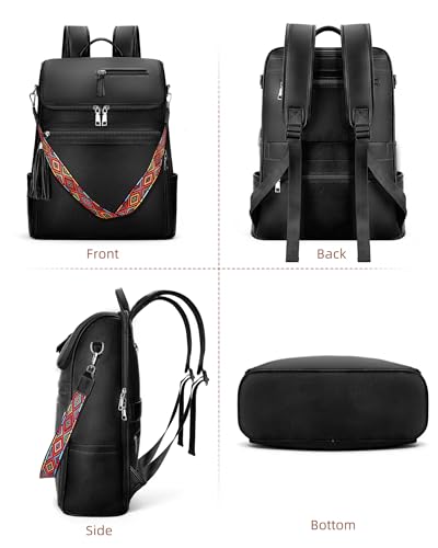 SYTRAH Leather Laptop Backpack for Women Designer Laptop Bag, 16.5 inch Travel Computer Backpacks Purse with Tassel for Work Business with Satchel Purse Black - color: Purse Black