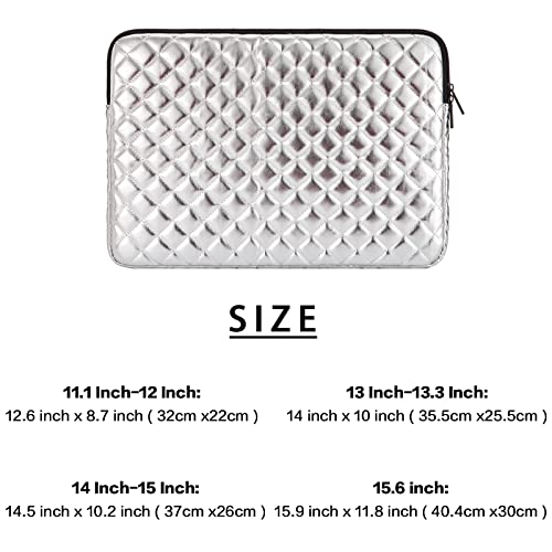 Puffy Laptop Sleeve 11 12 13 13.3 14 15 15.6 inch Puffy Laptop Case Protective Bag Quilted PU Leather Lined Padded - color: Silver Quilted, size: 11-12 Inch