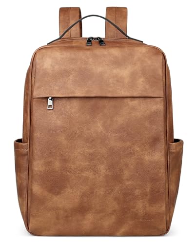 MASINTOR 15.6 inch PU Leather Laptop Backpack Purse for Women, Large College Casual Backpack Travel Bag Mocha Brown - color: Mocha Brown