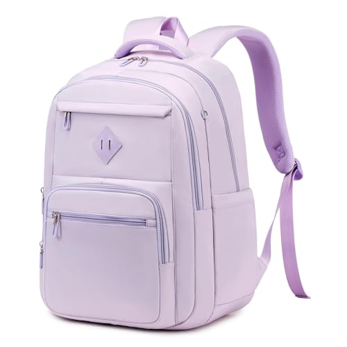 Sisipoet School Backpack for Girls, Lightweight Kids Bookbag Classic College Backpack for Teen Women with Luggage Strap, Age 8-18 Years Old, Purple - color: Purple