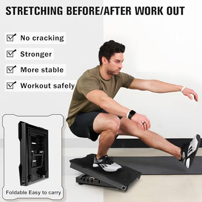 Steel Slant Board Calf Stretcher, 600 Lbs Weight Capacity 5-Level Adjustable Incline Board Squat Wedge Achilles Ankle Stretcher Non-Slip Surface for Squat, Fitness, Physical Therapy - color: Black