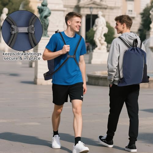 HOLYLUCK Drawstring Backpack Gym Bag For Men Women, String Beach Swim Sports Backpack - color: Navy Blue, style: Standard Drawstring