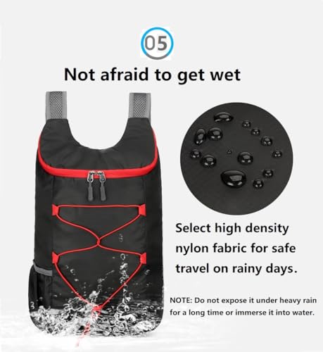 levayhill 16L Foldable Hiking Backpack,Small Packable Daypack,Black+Red | Lightweight ,Outdoor Collapsible Rucksack,Ultralight Folding Back Pack, Water Repellent, Men Women Travel Gym, Easy Carry-on - color: Black+red