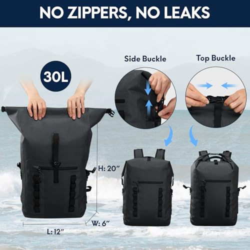 Haimont Waterproof Dry Backpack 30L TPU Lightweight Roll Top Dry Bag for Men Women, Beach, Kayaking, Travel, Hiking - color: Black