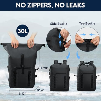 Haimont Waterproof Dry Backpack 30L TPU Lightweight Roll Top Dry Bag for Men Women, Beach, Kayaking, Travel, Hiking - color: Black