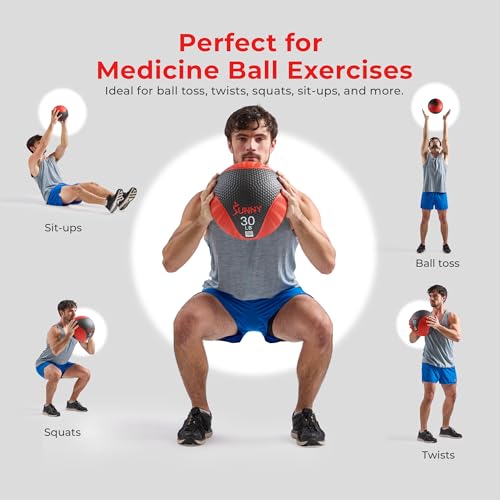 Sunny Health & Fitness Medicine Ball, Textured Rubber, Core Strength & Balance Training, Bouncing, Weight for Home Workouts 4,6,8,10,12,15,20,25,30LB Options - size: 12 LB