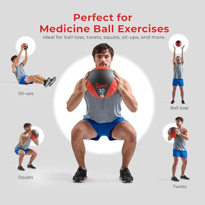 Sunny Health & Fitness Medicine Ball, Textured Rubber, Core Strength & Balance Training, Bouncing, Weight for Home Workouts 4,6,8,10,12,15,20,25,30LB Options - size: 30 LB