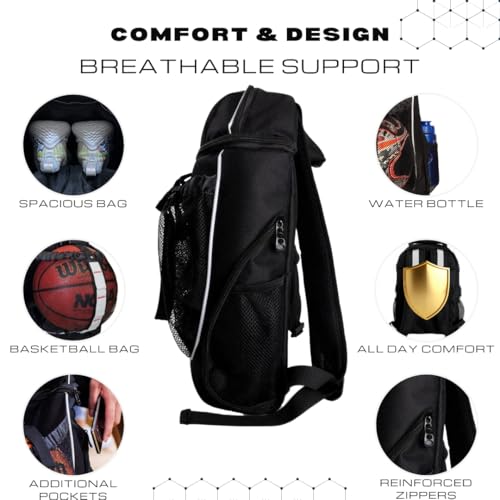 Hard Work Sports Basketball Backpack with Ball Compartment Spacious Shoe Storage for Basketball, Large Sports Bag for Boys Youth