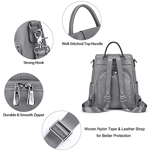 S-ZONE Leather Backpack Purses for Women Antitheft Rucksack Shoulder Bag Medium - color: Grey