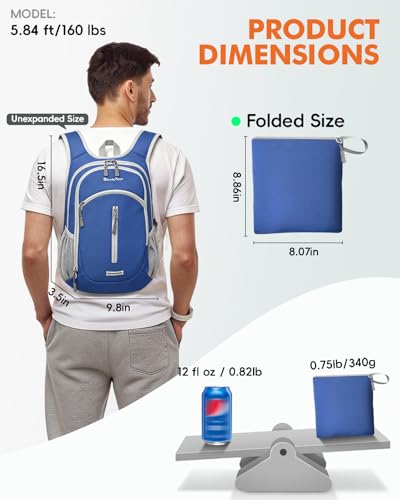 Seektop Small Hiking Backpack Expandable 12L-15L, Lightweight Packable Waterproof Daypack with Phone Pocket for Women Men - color: Navy Blue