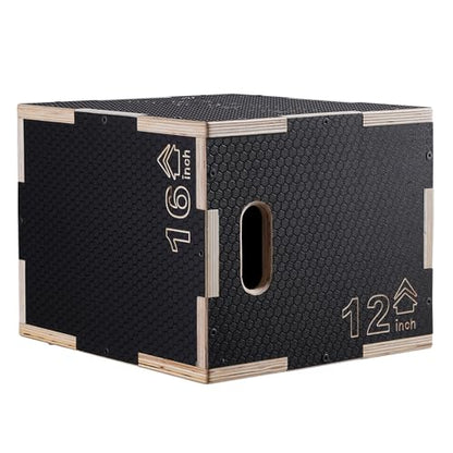 VEVOR 3 in 1 Plyometric Jump Box, Easy-to-Assemble Wood Plyo Box for Jumping Trainers, Home Gym Training and Conditioning - style: 16" x 14" x 12"