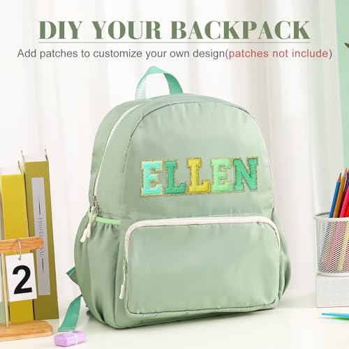 1 Piece Nylon Backpack Kids School Backpack for Toddler Girls Boys Plain Waterproof Preppy Bookbags Travel for Student (Matcha) - color: Matcha