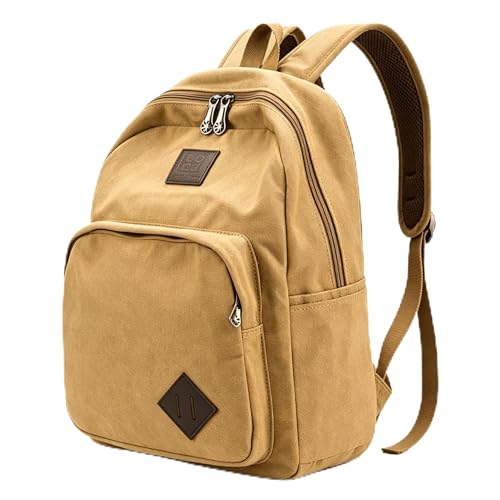 SMAROICE khaki Canvas Backpack for women & men Durable Rucksack Vintage Daypack for Travel Fits 15.6 Inch Notebook - color: Khaki