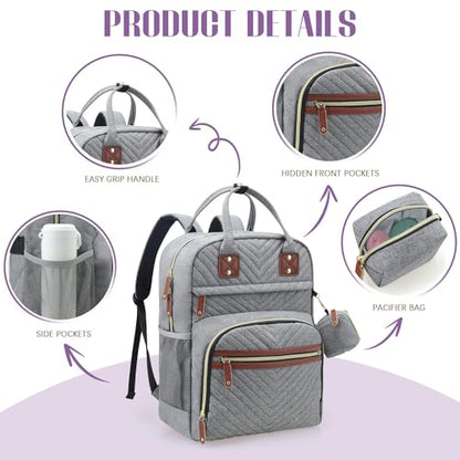 Tuwubi Diaper Bag Backpack, Baby Essentials Travel Tote Bag, Multi function Waterproof Backpacks, Travel Essentials with Stroller Straps & Pacifier Case - Grey - color: Grey, size: Medium