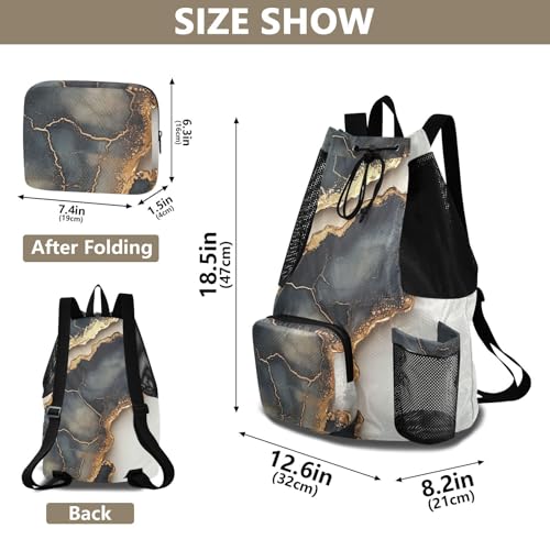Drawstring Bags For Men Women Climbing Gym Bag With Water Bottle Pocket Pull String Bag Wet and Dry Separation Marble Black Beige - color: Color 18