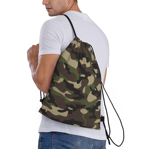 Gianlaima Camo Camouflage Military Green Brown Drawstring Bags Backpack Sport Gym Sack Drawstring Bag String Bag Yoga Dance Travel Bag For Men Women - color: Black23