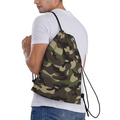 Gianlaima Camo Camouflage Military Green Brown Drawstring Bags Backpack Sport Gym Sack Drawstring Bag String Bag Yoga Dance Travel Bag For Men Women - color: Black23