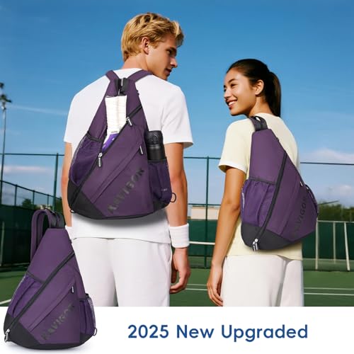 KAVIGOR Pickleball Sling Bag, Convertible Ultra-Light Backpack with Skin-Soft Fabric & Wet/Dry Pocket, Fits 4 Paddles + Gear - color: Dark Purple