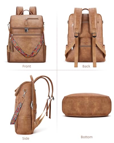 SYTRAH Leather Laptop Backpack for Women Designer Laptop Bag, 16.5 inch Travel Computer Backpacks Purse with Tassel for Work Business with Satchel Purse Brown - color: Brown