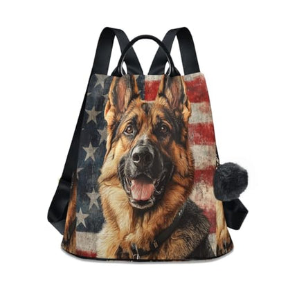 ALAZA German Shepherd American Flag Independence 4th Of July Trips Hiking Camping Rucksack Pack for Women - color: multicolor 15