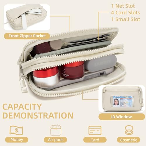 FODOKO Wristlet wallets for women Nylon Quilted Wallet with 4 Zippers,Travel Credit Card,Holder Cell Phone Organizer - color: Beige 2