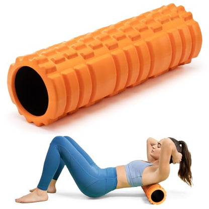 Krightlink Foam Roller High Density Foam Roller Set for Deep Tissue Muscle Massage, 18" Trigger Point Fitness Exercise Massage Roller Self-Myofascial Release for Whole Body (Orange) - size: 18"