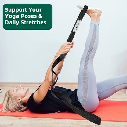 Abiarst Stretching Strap Yoga Straps for Physical Therapy, 10 Loops Non-Elastic Stretch Band for Pilates, Flexibility, Exercise and Gymnastics - color: Black