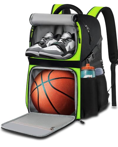 LOINTET Basketball Bag Backpack with Ball Holder Shoes Compartment, Large Basketball Accessories Sports Bag - color: Fluorescence