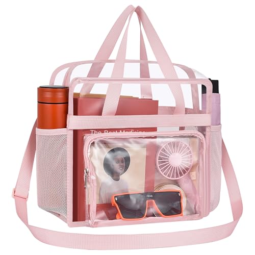 Oraben Clear Tote Bag Clear Bag Stadium Approved 12x6x12 Stadium Bag for Work, Sports Games,Gym - color: Pink, style: Big Front Pocket
