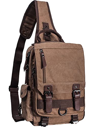 mygreen Canvas Cross Body Messenger Bag Shoulder Sling Backpack Travel Rucksack - color: Coffee, size: Large