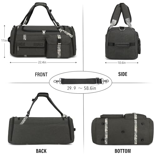 Gym Bags for Men Gym Duffle Bag Backpack 3-Way Sports Duffel Bags for Men with Shoe Compartment & Wet Pocket - color: gray
