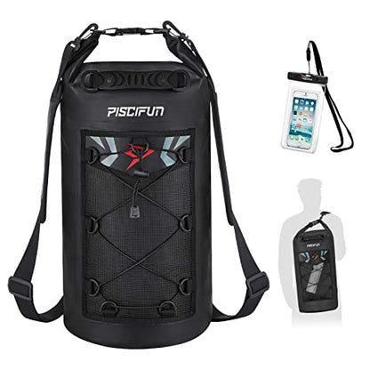 Piscifun Dry Bag, Waterproof Floating Backpack 10L/20L/30L/40L with Waterproof Phone Case for Boating, Kayaking, Fishing - color: Black, style: 40l