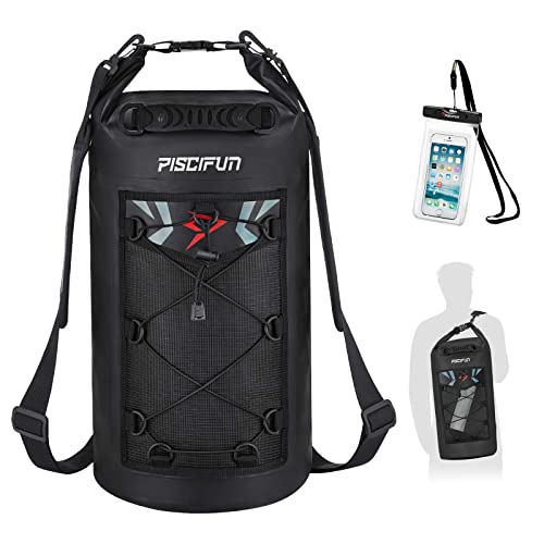 Piscifun Dry Bag, Waterproof Floating Backpack 10L/20L/30L/40L with Waterproof Phone Case for Boating, Kayaking, Fishing - color: Black, style: 40l