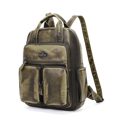 Angel Kiss Backpack Purse for Women Soft Washed Leather Multi Pocket Casual Travel Backpacks… - color: Green
