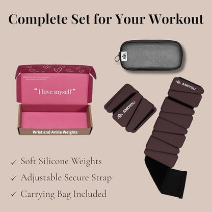 AMOYOU Wrist & Ankle Weights for Women – 2 lb Ankle Weights (Set of 2, 1 lb Each) | Arm Weights for Women | Leg Weights for Walking, Yoga, Cardio & Strength Training - color: Espresso