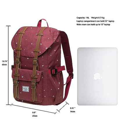 KAUKKO Laptop Outdoor Backpack Traveling Daypack Hiking Rucksack Large Capacity Bag Fits 15.6"(5-13-MAROON-NEW) - color: 5-13-maroon-new