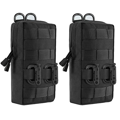 FRTKK 2 Pack Molle Pouches - Tactical Compact Water-Resistant EDC Pouch Bag Small Utility Pouch - color: 2 Pack-Black 3