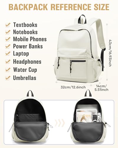 School Backpack for Girls Boys Bookbag Cute Aesthetic College Backpack Women Middle High School Teen Students Book Bag Lightweight Gym Work Laptop Casual Daypack Backpacks Men Beige - color: Beige