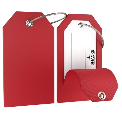 Shacke 2 Luggage Tag for Bags and Suitcases – Flexible Silicone Travel Accessory – Waterproof, Stylish, and Lightweight Bag Identifier with ID Card (Red) - color: Red