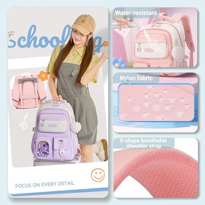 VIDOSCLA Vivid Girls' School Backpack Kids Elementary Schoolbag Primary Backpack with Multi-Pocket Design - color: A03# Purple