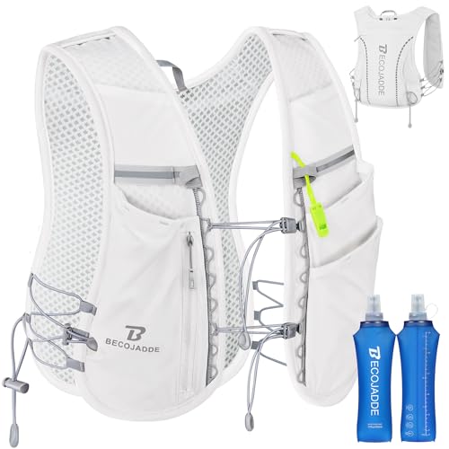 BECOJADDE 5L Running Vest for Women, Hydration Backpack Lightweight & Breathable for Trail Running, Marathon, Hiking, Cycling - color: White