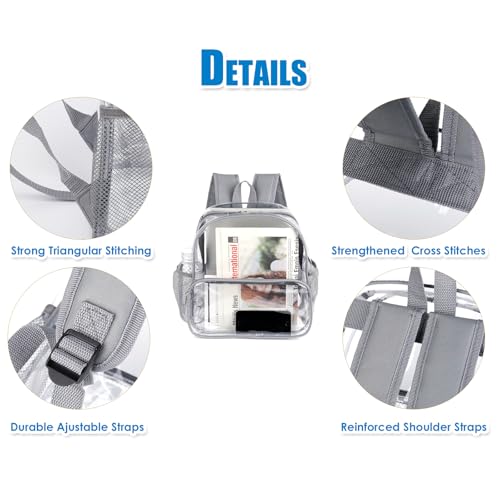 Crosstime Clear Backpack Stadium Approved 12x6x12 - Clear Bag with Reinforced Straps, Durable PVC for Stadium Events, Sports, Festivals, Concerts, Games, Women & Men - Gray - color: Grey